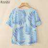 ZANZEA Women Casual Round Neck Summer Short Sleeve Print Blouse