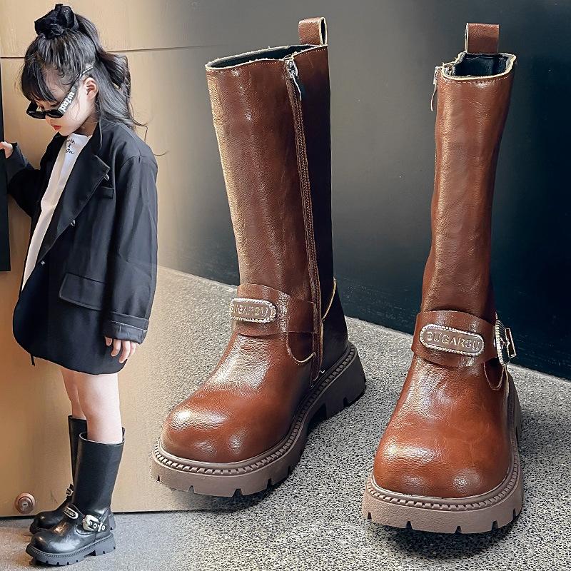 2025 autumn and winter new children's fashion long boots high leather boots medium and older children's knight boots girls' fashion Martin boots