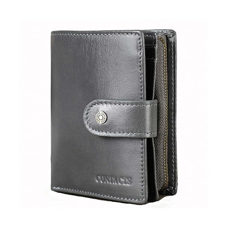 

[Gofelt] wallet wallet men s cowhide bi-fold genuine leather coin purse Holds 13 cards large capacity Japanese round zipper business gift (gray)