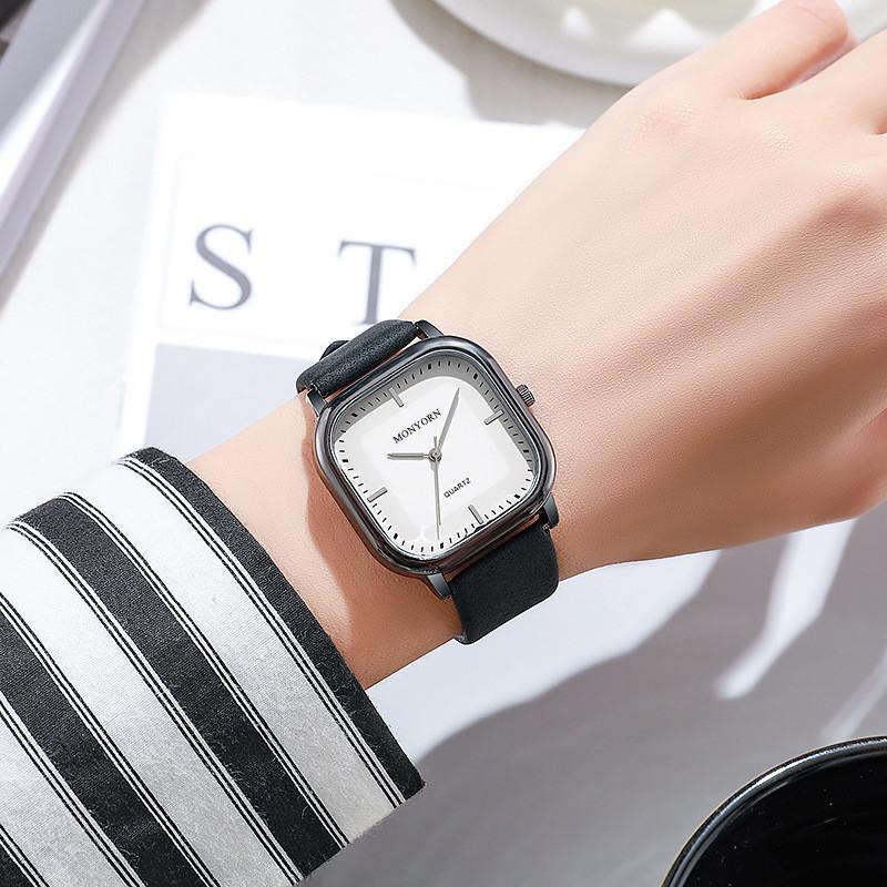 Classic Square Mens Watch With Leather Band And Quartz Movement For Daily Use