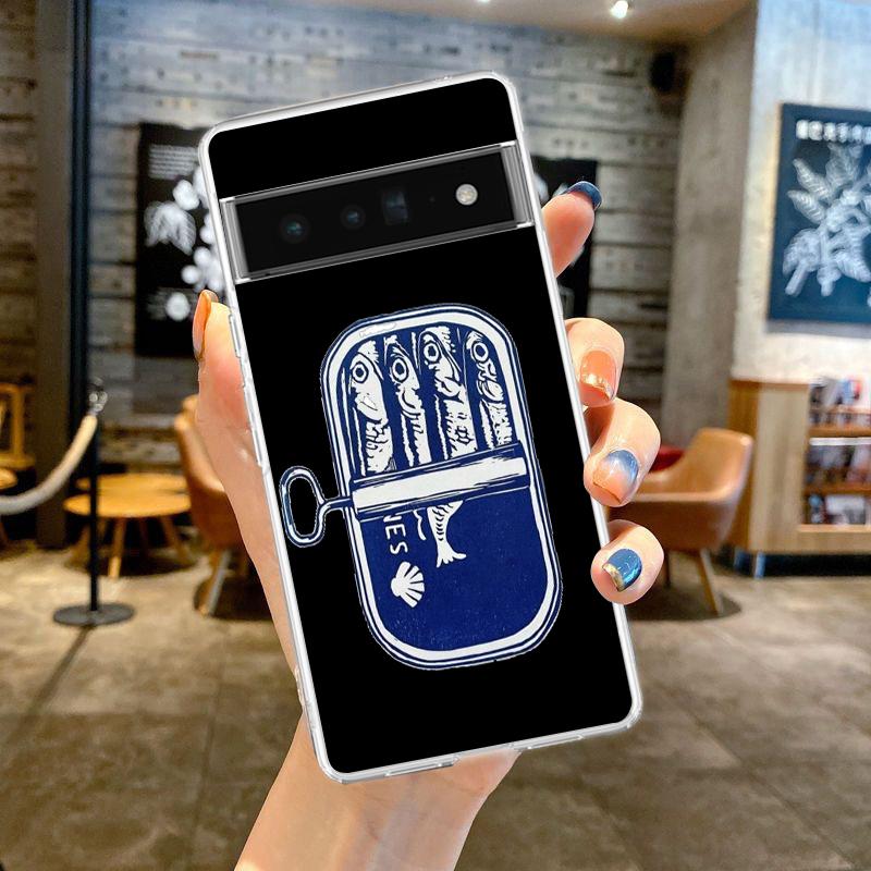 

Phone Case For Google Pixel 9 8 7 6 9A 8A 7A 6A 5 4 5A 4A 3A Pro XL Soft Clear TPU Transparent Cover Sardines Canned Google Pixel 4