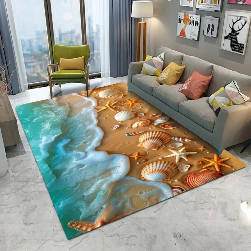 Sea Star Beach Shell Colored Stone Sand Carpet Living Room Bedroom Home Sofa Decoration Children's Play Non Slip Foot Mat