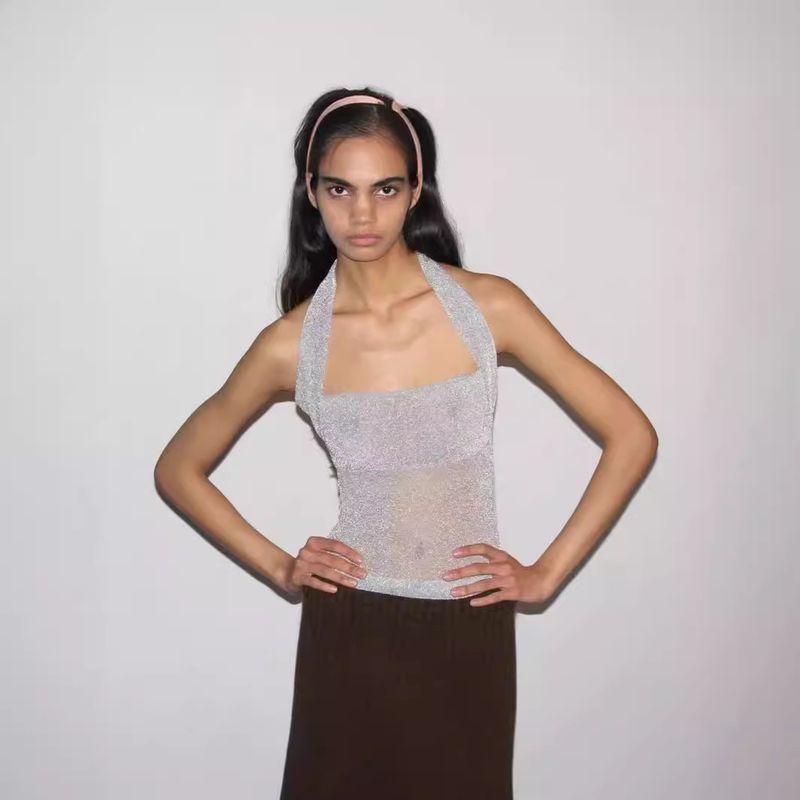 Paloma Wool Spain New Arrival Halterneck Spaghetti Straps Sleeveless Open Back Slimming Vest Tops Female Summer