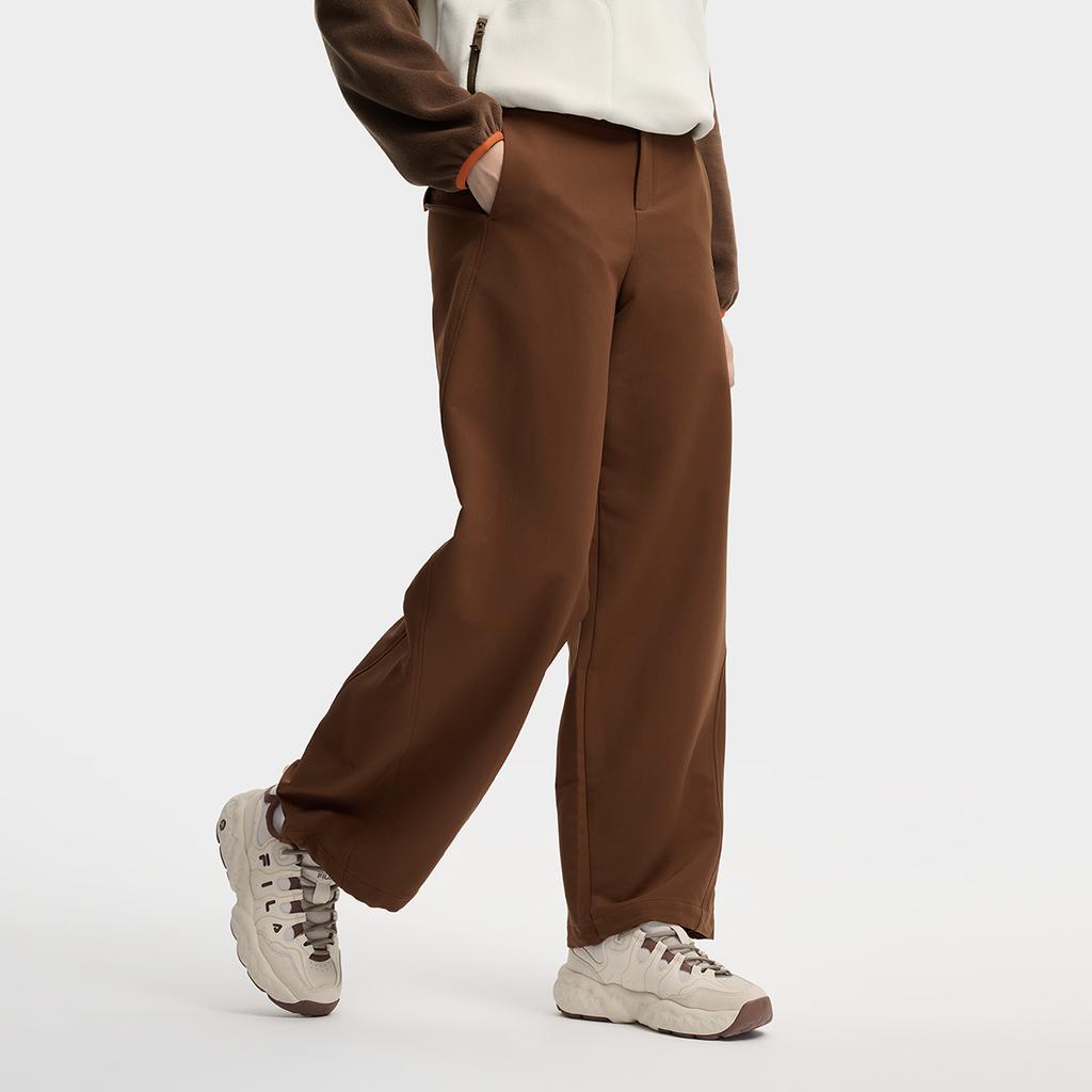 Fila Original Fashion Classic Simple Solid Color Versatile Waterproof Loose Woven Casual Pants Women Pants Mulan-Brown F11W549801FBN