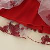 Korean Baby Girls' Butterfly Embroidery Flutter Sleeve Red Mesh Knit Dress