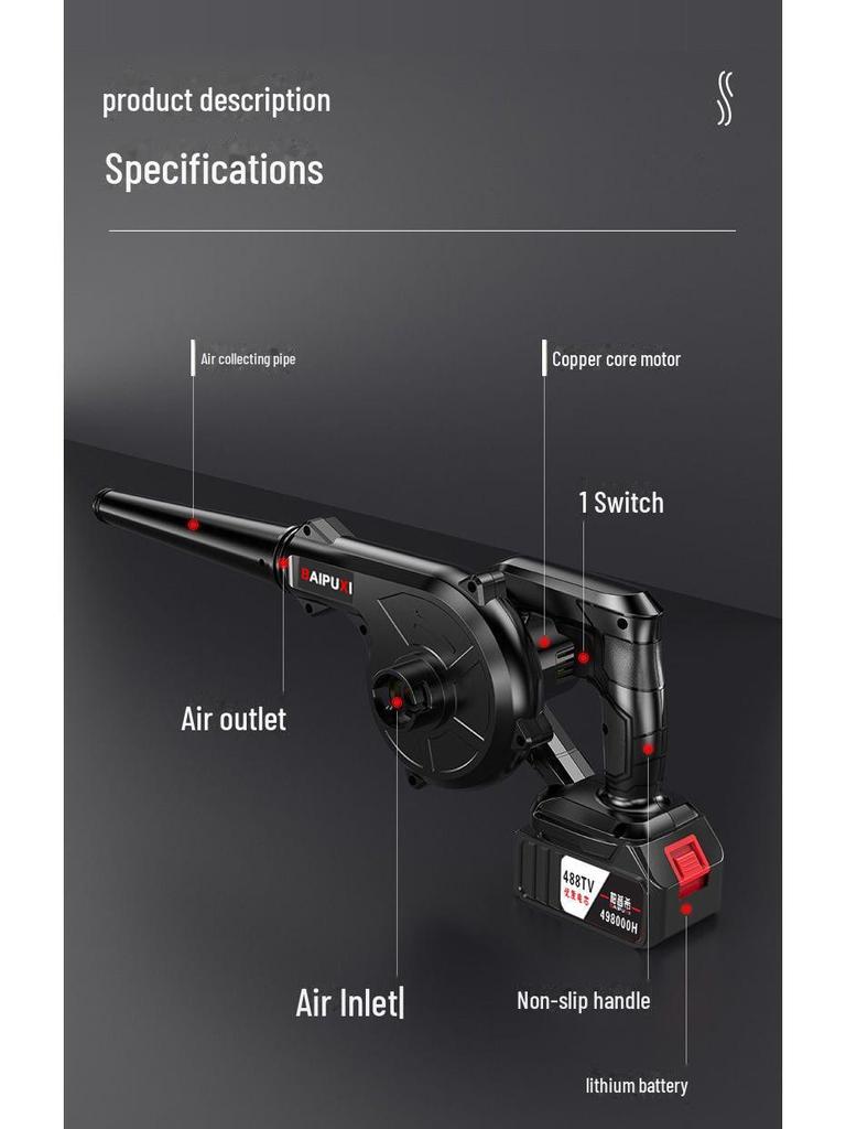 High-Power Rechargeable Lithium Hair Dryer & Industrial Dust Blower