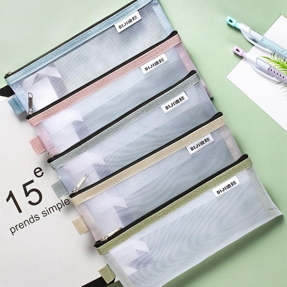 Pouch Mesh Cosmetic Bag Transparent File Bag Mesh Storage Bags Grid Pencil Bag Stationery Bag
