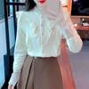 Fashion New 2024 Winter Long Sleeve Stand Collar Ruffles Apricot Velvet Lace Blouse Shirt Women Tops Blouses Shirts J790