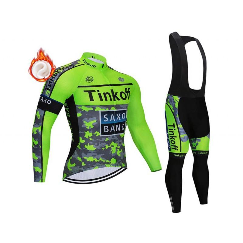 Winter Thermal Cycling Jersey Bib Pants Set Men Women Long Sleeve Fleece Warm Mountain Bike Outfit