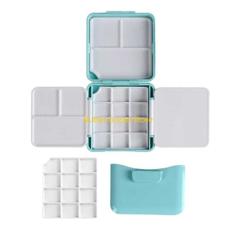 W89C Watercolor Paint Palette with Paint Brush Washer 12 Well Folding Paint Palette Case Portable Acrylics Paint Palette Box