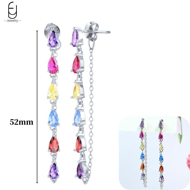 925 Silver Ear Buckles Fashion Hoop Earrings Colorful Crystal Pendants Gold Earring Premium Luxury Women's Jewelry Gift