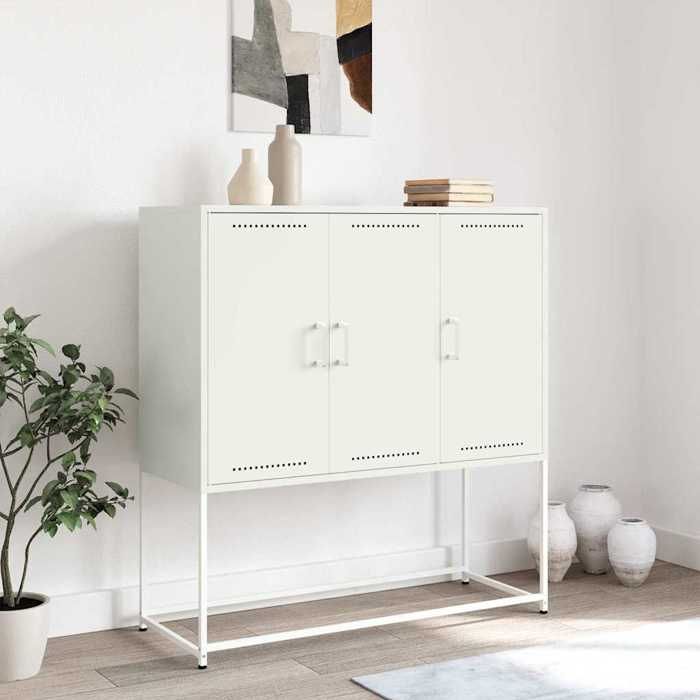 VidaXL Buffet haut blanc 100,5x39x107 cm acier, buffet, placard, armoire latérale, armoire, armoire de rangement, armoire 846541