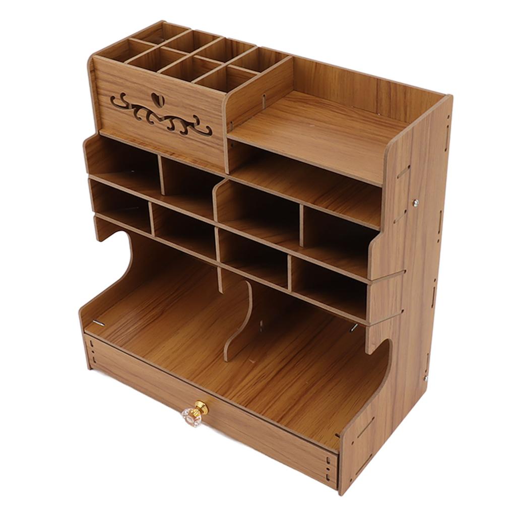 Wooden Desk Organizer Multi Functional DIY Pen Holder Box Desktop Stationary Easy Assembly Home
