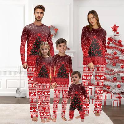 Conjunto Familiar Estampa de Natal Top de Manga Comprida + Calças Roupa Familiar
