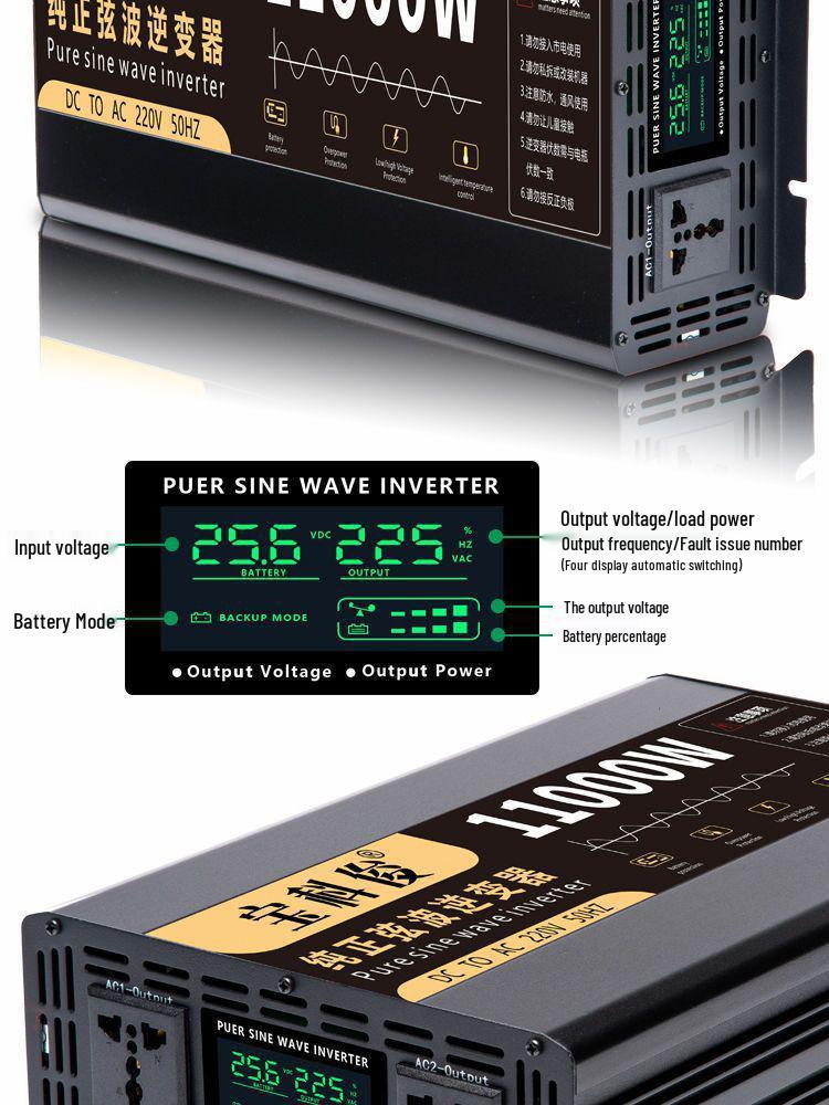 High Power Pure Sine Wave Inverter: 12V/24V Truck To 220V Electric Vehicle, 48V/60V Battery for Home or Car Use.