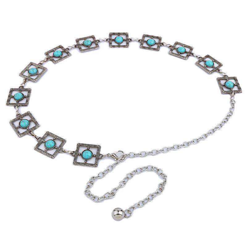 Songhua Stone Inlaid Silver Women'S Chain Ethnic Style Waist Chain Women'S Decorative Fine Belt Women'S Dress