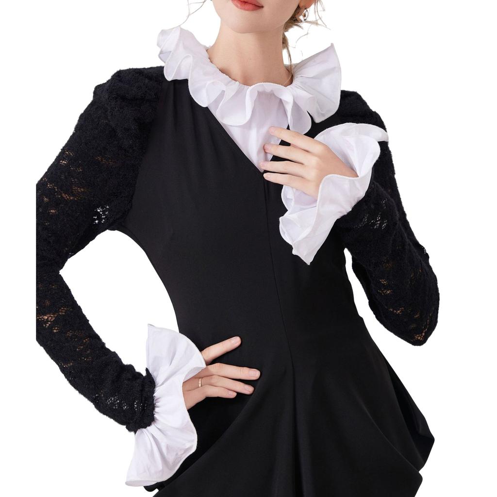 Elegant Detachable Ruffle Collar And Arm Sleeves Set For Formal Event Breathable Fabric Fashion Outfit Neck Accessory