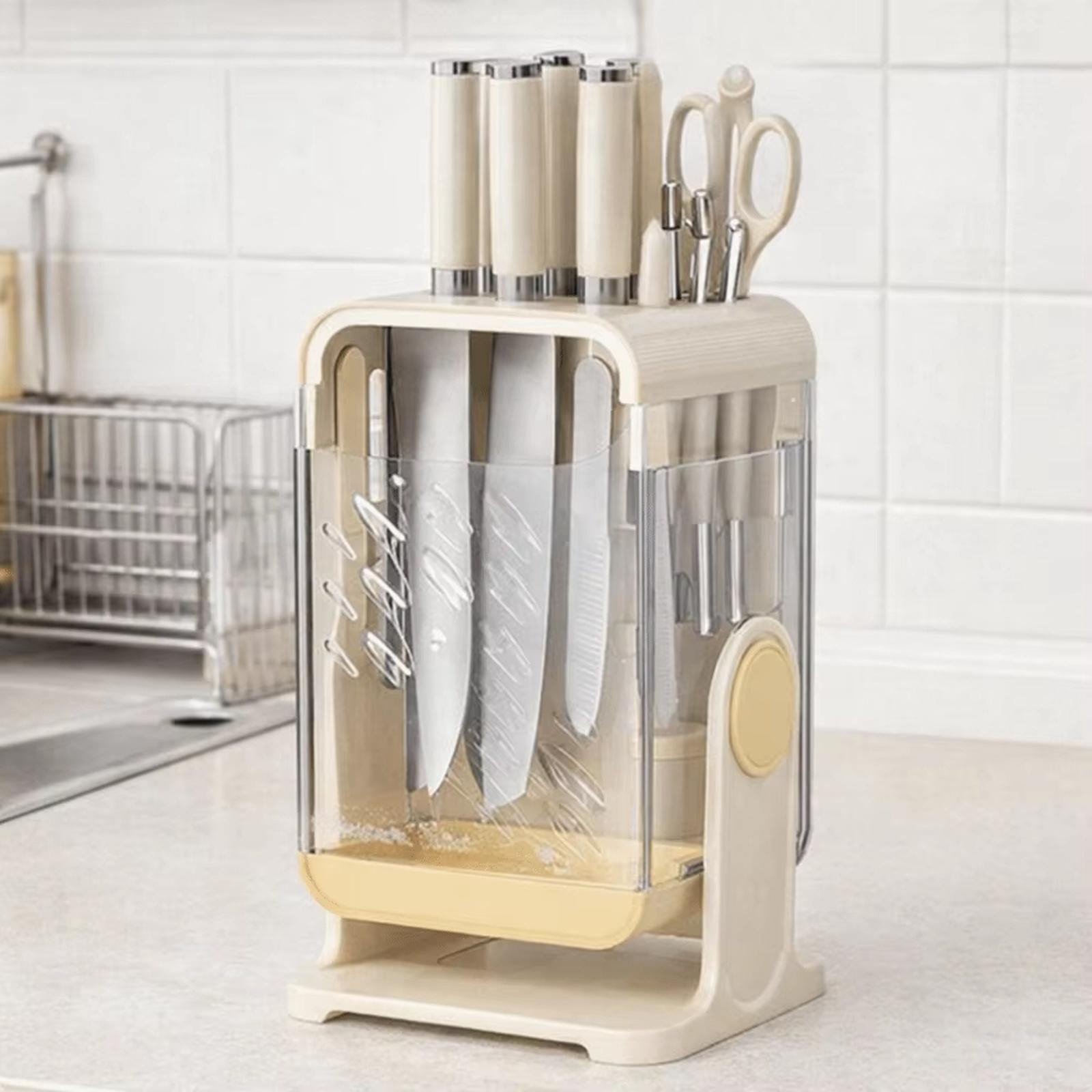 

Rotating Kitchen Knife Holder Multifunctional Countertop Storage Rack with Drainage and Mold Resistant Design for Home Use / Kitchen Utensil Organizer one size