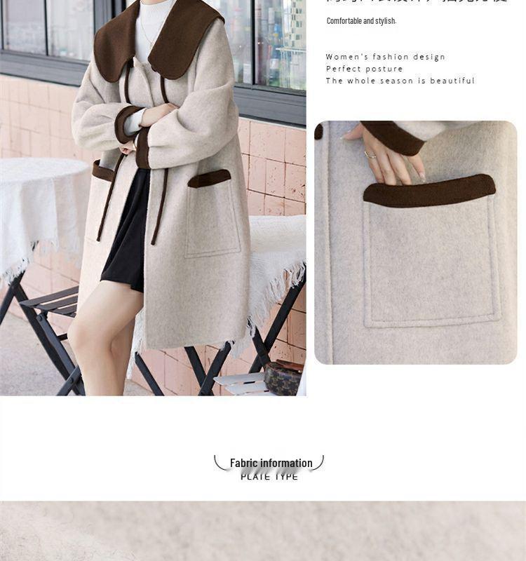 Autumn/Winter 2025 Color Block Wool Coat with Doll Collar