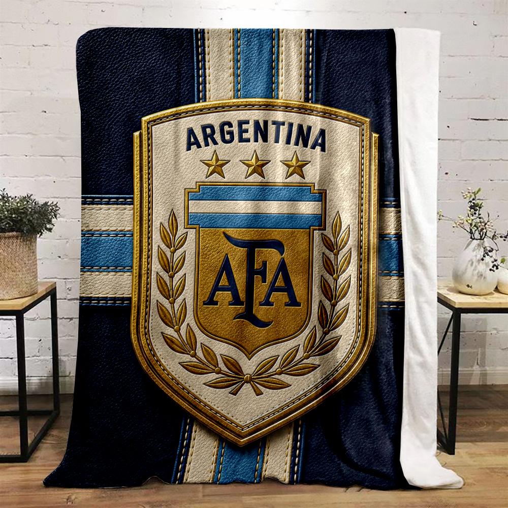 Argentina AFA Emblem with Blue Stripes Warm Blanket - Flannel Blanket for Bedroom, Living Room, Sofa, and Nap.
