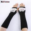 Botvotee Fingerless Gloves Sleeves for Women Y2k Accessories Arm Warmers Winter Embroidery Cute Knit Fashion Hands Free Gloves
