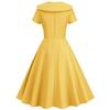 Retro Women Dress Turn-down Collar Shortn Sleeves A-line Big Swing Buttons Slim Fit Solid Color 50s Ball Prom Midi Dress