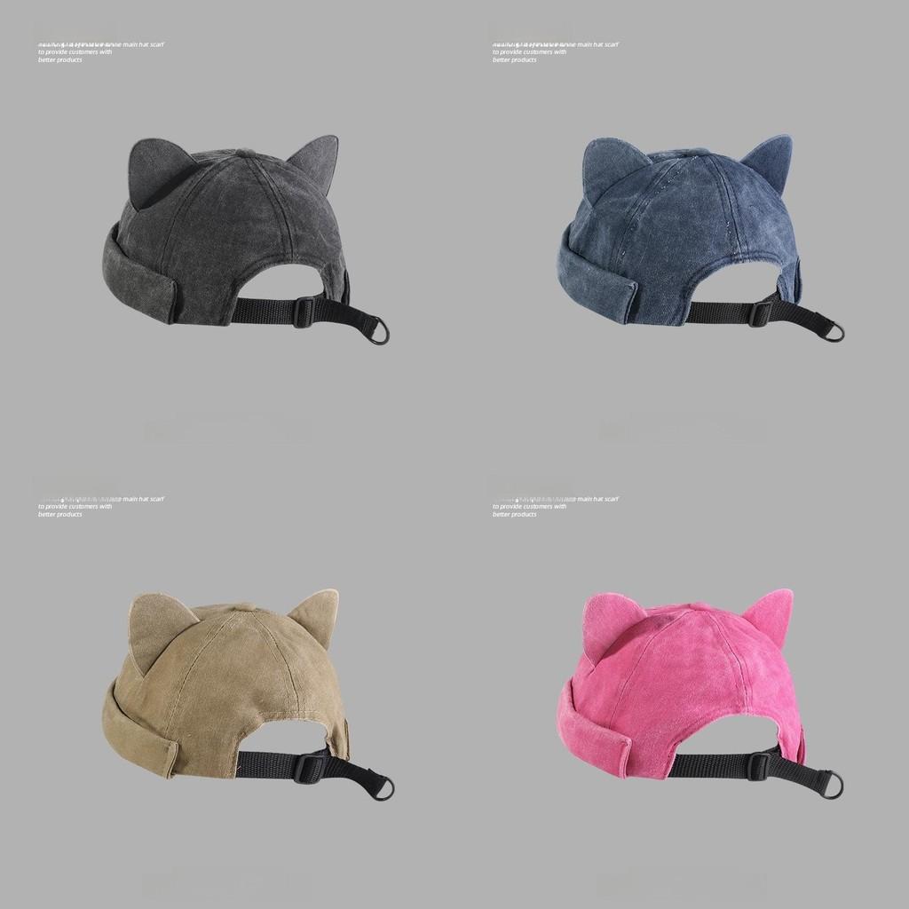 Cute Cat Ear Hat Unisex Cotton Sun Protection Cap With No Brim For Summer And Spring