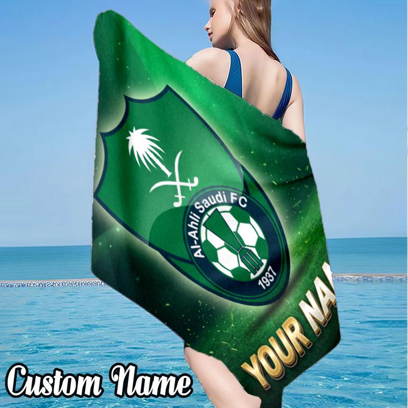 Custom Name Saudi football Beach Towel - Soft, Ultra-Absorbent Microfiber, Lightweight, Perfect for Beach, Parties, Travel, Camping
