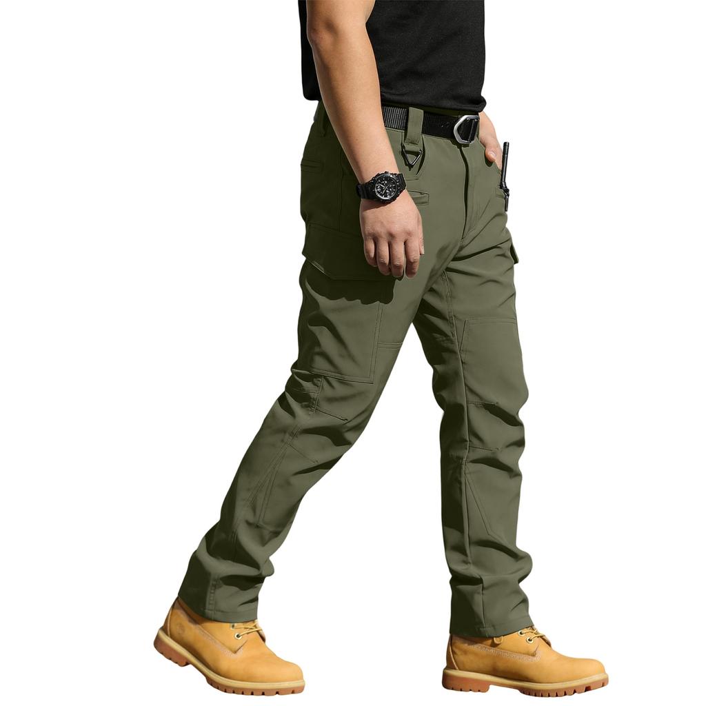 Men Cargo Pants Multi Pocket Outdoor Straight Fit Durable Utility Trousers with Belt Loop Zipper Closure
