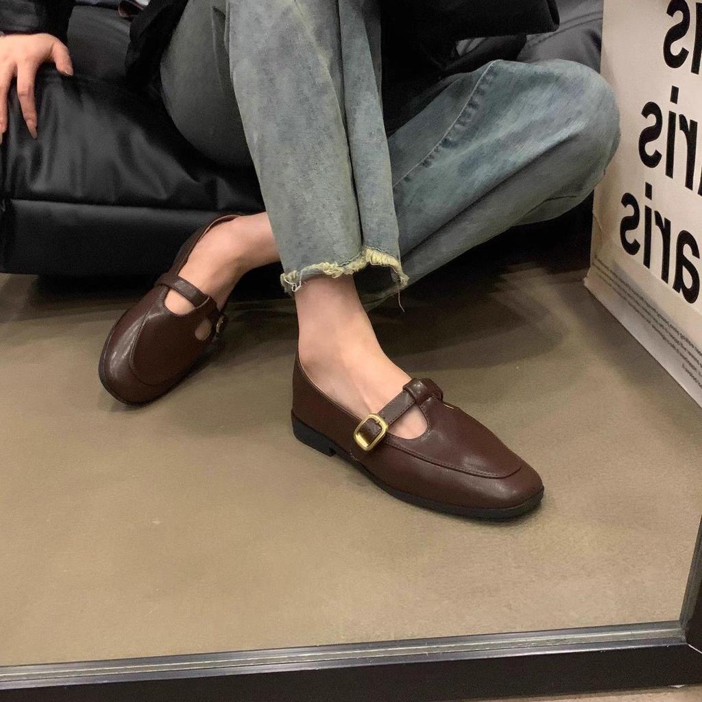 Jesień 2025 Wszechstronne czarne mokasyny w stylu koreańskim z kwadratowym noskiem dla kobiet