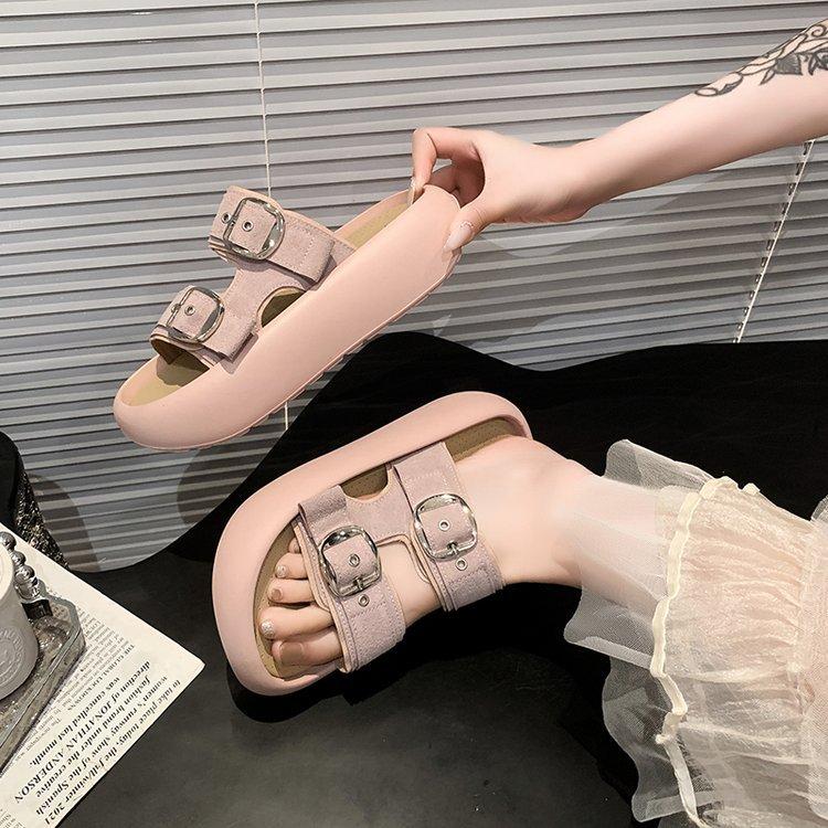 Thick-soled slippers summer new semi-drag comfortable casual soft outer wear flat-bottomed sandals women