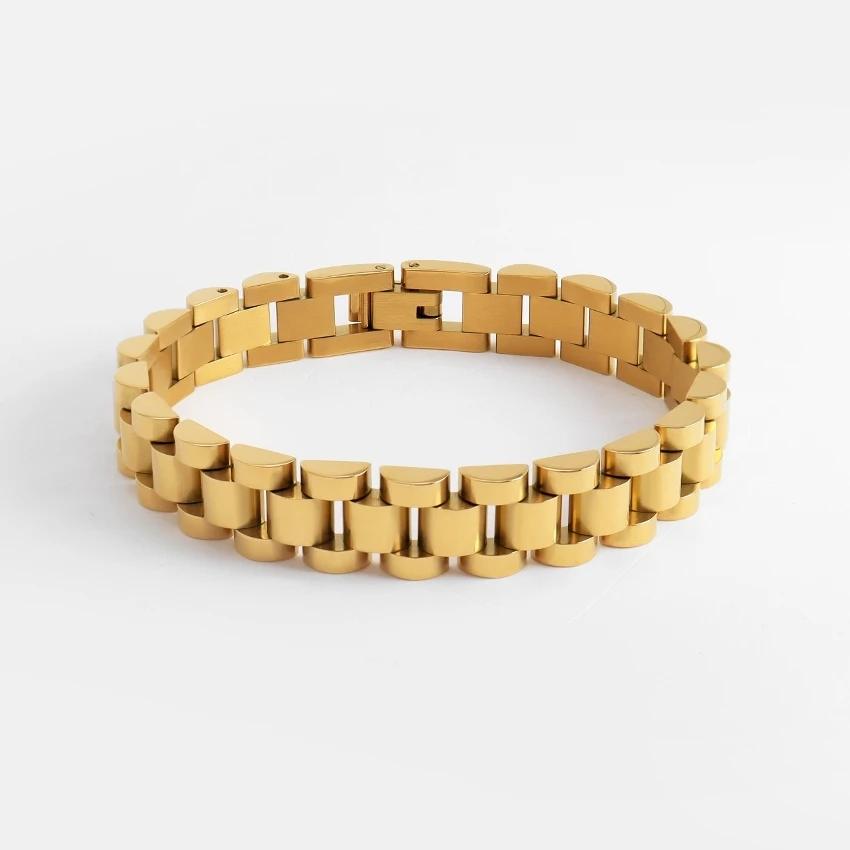 Custom New Dainty Thick Watch Statement Bracelet Fashion Jewelry Stainless Steel Waterproof Watch Band Link Chain Bracelet