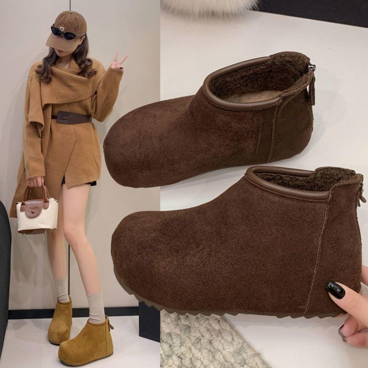

Frosted not tired short boots cotton shoes retro style soft sole British style versatile spring and autumn feet 40 коричневий