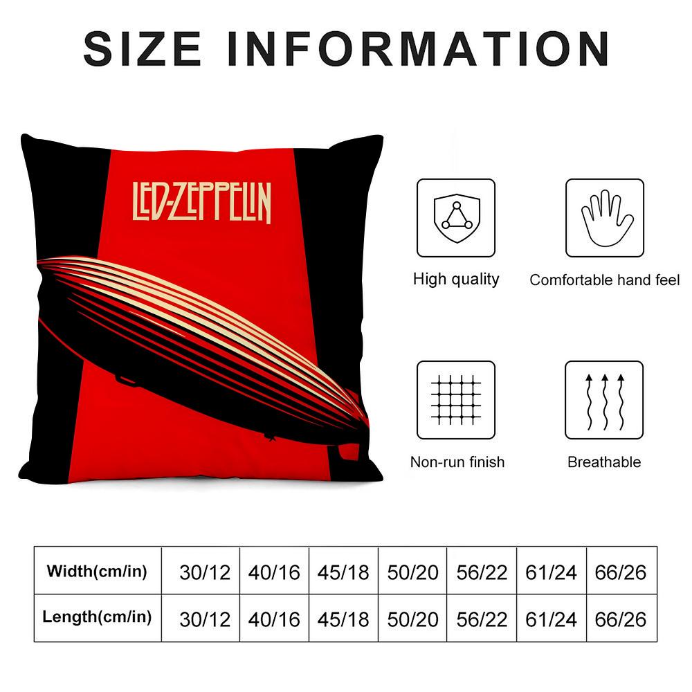 L-Led Zeppelinn Band Cushion Cover Pillowcase Ultra Soft Skin Friendly Fabric Cloud Like Comfort & Concealed Zipper