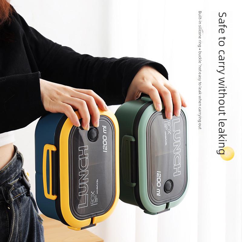 Compartmentalized Double-Layer Lunch Box with Thickened PP Plastic, Microwave-Safe for Students and Office Workers