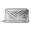 Gucci GG Marmont Silver Metallic Leather Chevron Quilted Mini Chain Crossbody Bag For Women Daily Use