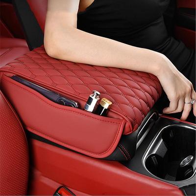 Car Armrest Cushion PU Leather Memory Foam Center Console Armrest Cover Pad With 2 Storage Pockets Armrest Support