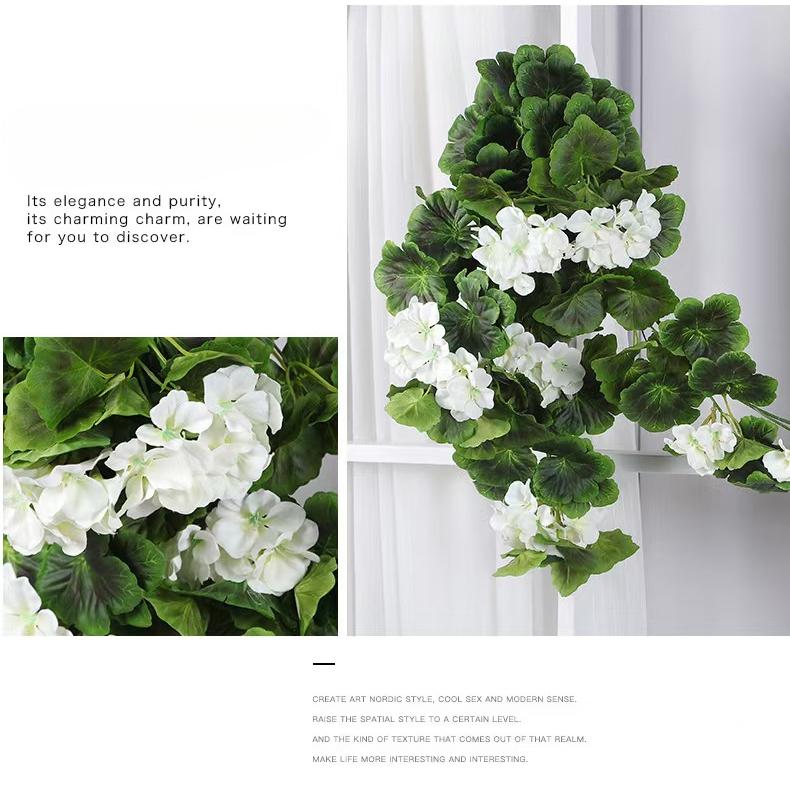 Artificial Geraniums Hanging Bundles Full Blooms Silk Flower Plants Geranium Vines for Home Garden Wedding Indoor Outdoor Decor