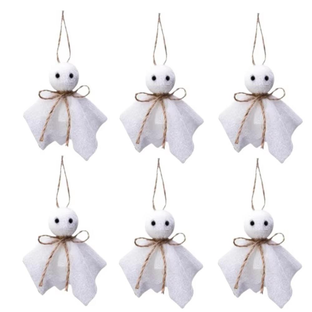 6Pcs 3 Inch Halloween Cloth Ghosts White Ghosts Hanging Ghost Pendant  Haunted House Decoration