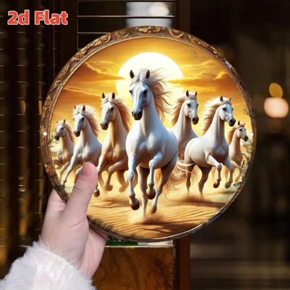 7 Pieces White Horse Sunset Metal Art Wall Decor for Meditation Room Home Aesthetic