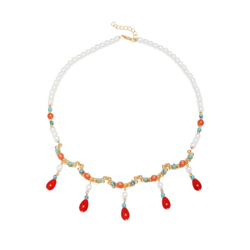 Orange Red Water Droplet Necklace, Original Ancient Style Hanfu Necklace, New Chinese Qipao Accessory, Soft Yingluo Chinese Style