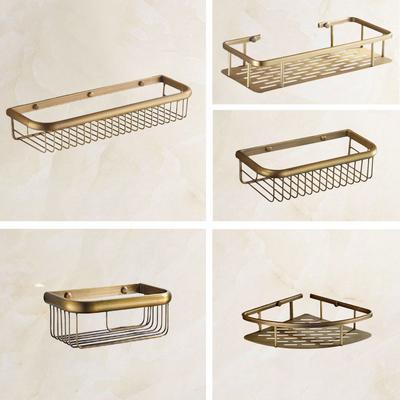 Étagère de Douche Murale en Laiton Antique Rétro Vintage Panier de Rangement Accessoire de Salle de Bain mzh120