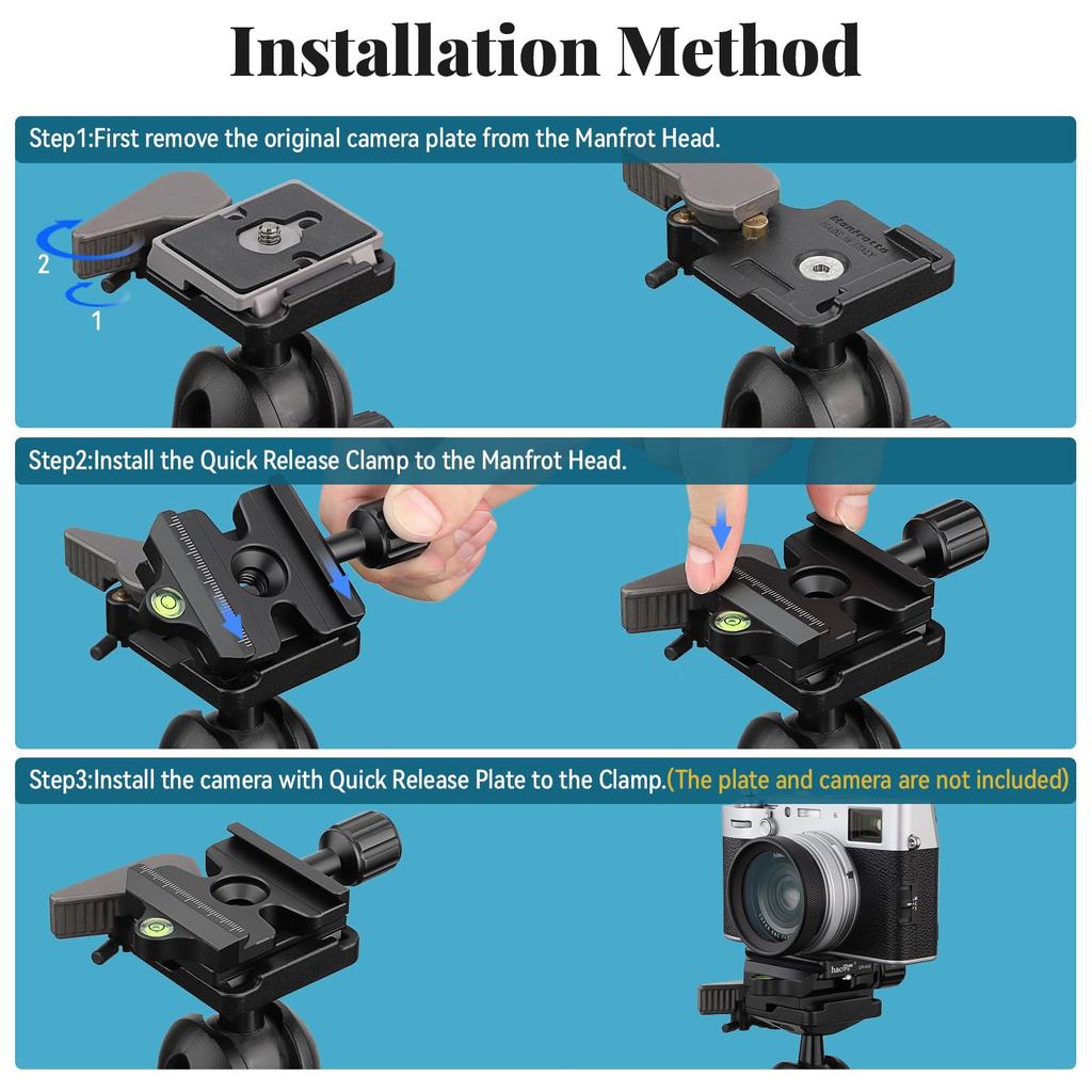 Haoge Quick Release QR Clamp Adapter Converter, Compatible with Manfrotto RC2 System and Arca-Swiss.