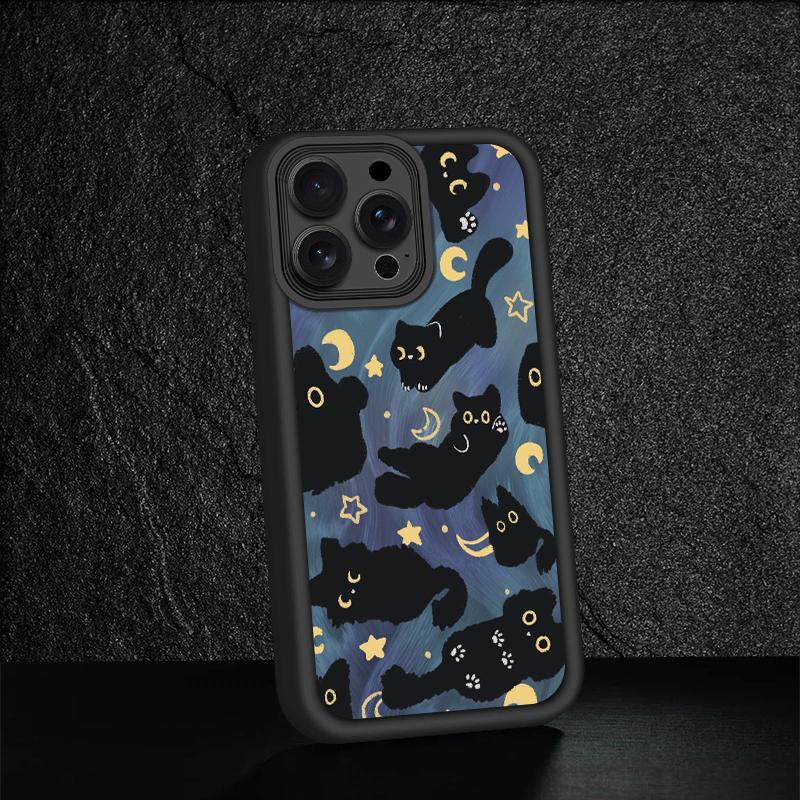 Sternenhimmel Schwarze Katze Neues Design Matt Frosted Niedliche Partner Handyhülle für iPhone 17 16 15 14 Plus 13 12 11 Pro Max Hülle