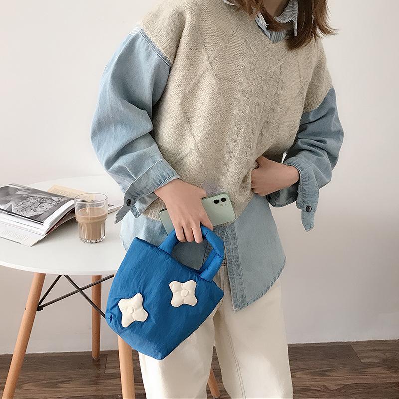 Fashion New Flowers Ladies Shoulder Bag for Women Nylon Bags Space Pad Cotton Feather Down Small Tote Female Handbags