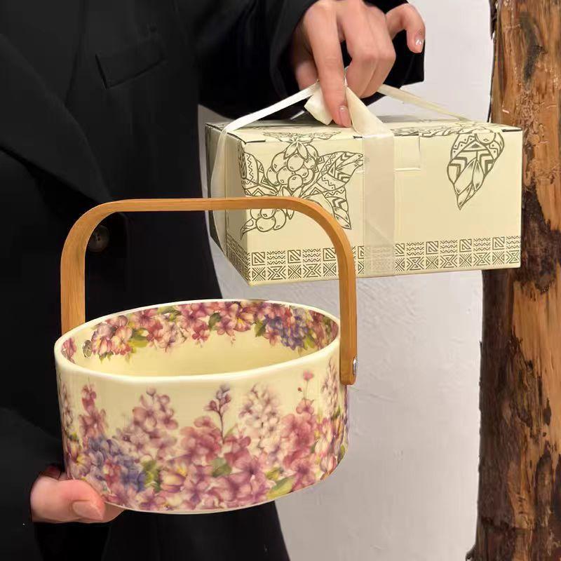 Ретро Дизайн Цветочная Керамическая Корзина для Фруктов Домашняя Гостиная Тарелка для Фруктов Высококлассный Нишевый Подарок Сувенир 800ml