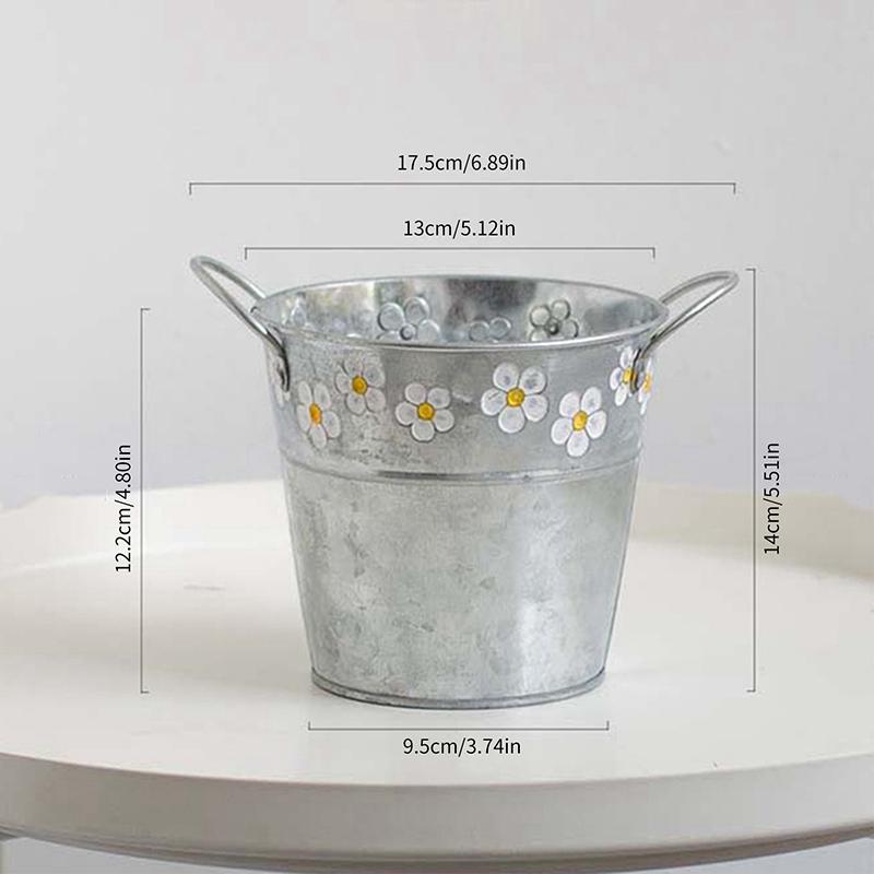 Vintage Embossed Iron Flower Pot Small Flowers Vase Watering Can Hanging Plant Balcony Bucket Home Garden Decorations Ornaments