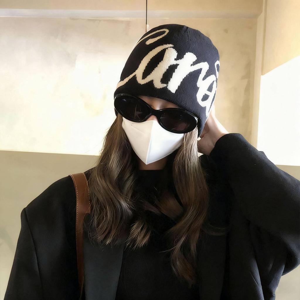 Double-sided Knitted Hat Men's and Women's Hip Hop American Street Alphabet Jacquard Skateboard Ear Protection Pullover Hat Cold Hat Tide