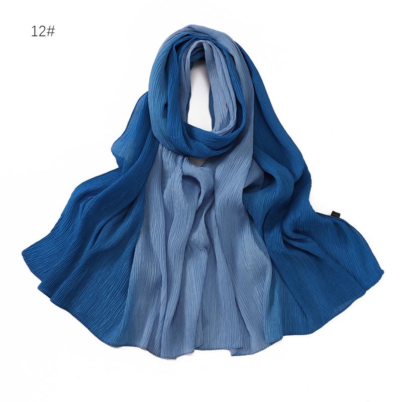 Women Plain Ombre Wrinkle Polyester Shawls Scarf Lady Shimmer Pleated Headband Wrap Solid Crinkle  Scarves Muslim Hijab 180*70Cm