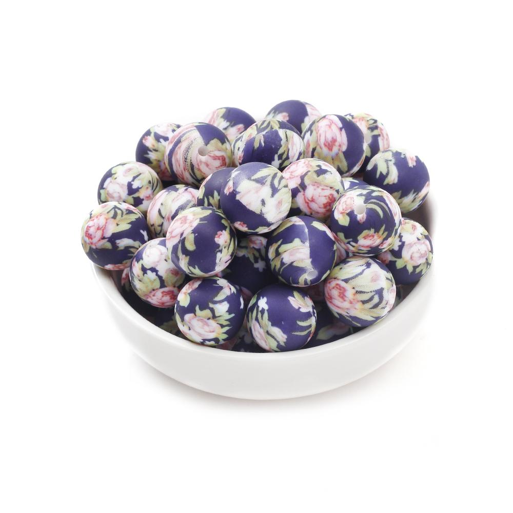 10Pcs 15mm New Silicone Beads Round Print Colorful Spacer Beads Food Grade Baby Nursing Necklace Pacifier Chain Teether Toys
